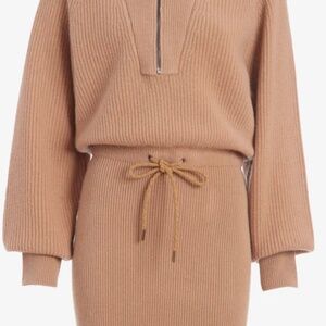 Ser.O.Ya Carly Knit Mini Sweater Dress Cotton Long Sleeves Tan Size L NWOT